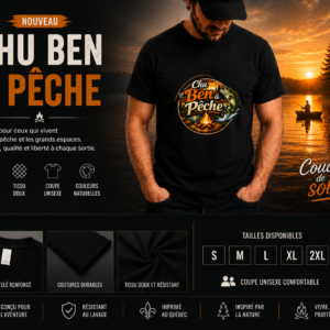 T-Shirt Chu Ben à Pêche Noir Coucher de soleil — Chu Ben dans L'Bois