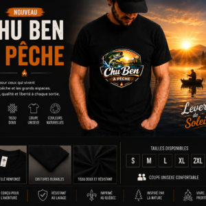 T-Shirt Chu Ben à Pêche Noir Lever de soleil — Chu Ben dans L'Bois