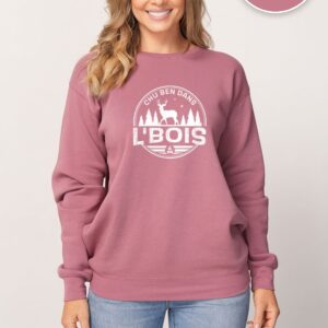 Crewneck Dusty Pink Chu Ben dans L'Bois avec logo blanc