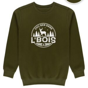 Crewneck Olive Chu Ben dans L'Bois avec logo blanc