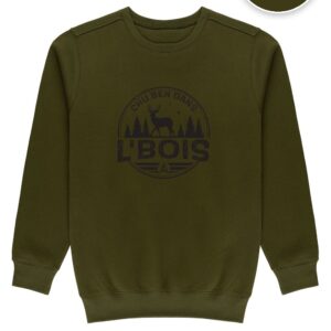 Crewneck Olive Chu Ben dans L'Bois avec logo noir