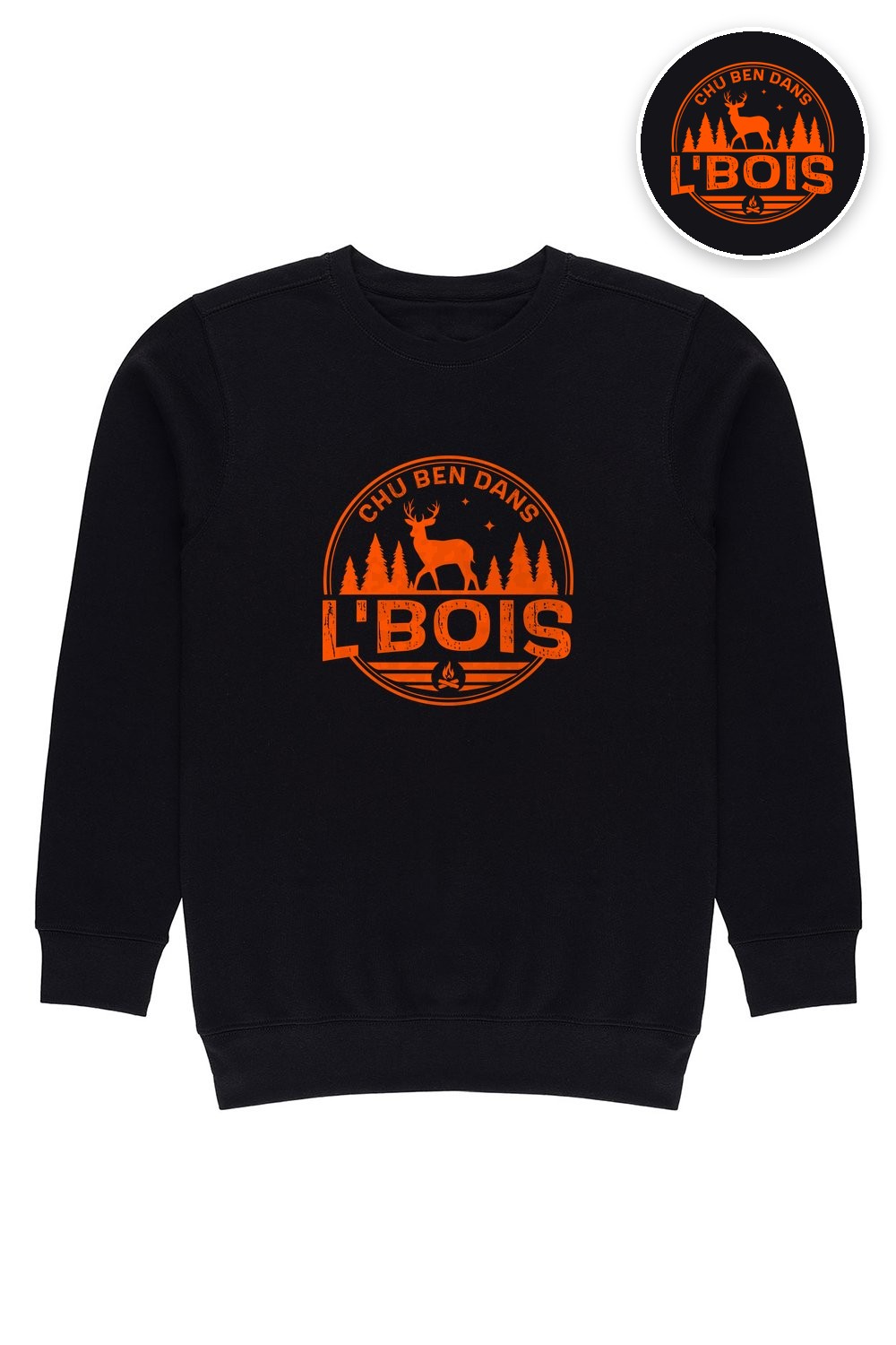 Crewneck Noir Chu Ben dans L'Bois avec logo orange