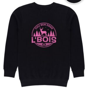 Crewneck Noir Chu Ben dans L'Bois avec logo rose