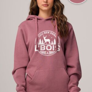 Hoodie Dusty Pink Chu Ben dans L'Bois avec logo blanc