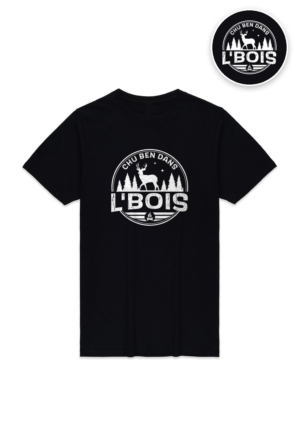 T-shirt Noir Chu Ben dans L'Bois avec logo blanc