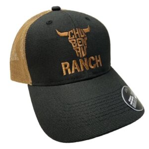 Casquette Chu Ben au Ranch — Noir canvas / maille caramel, broderie caramel