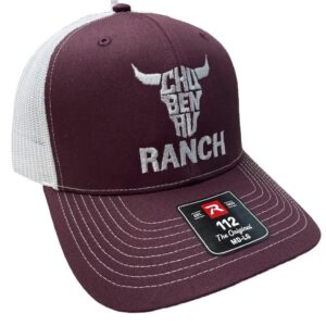 Casquette Chu Ben au Ranch — Maroon / maille blanche, broderie blanche