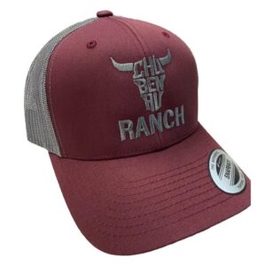 Casquette Chu Ben au Ranch — Maroon / maille grise, broderie grise