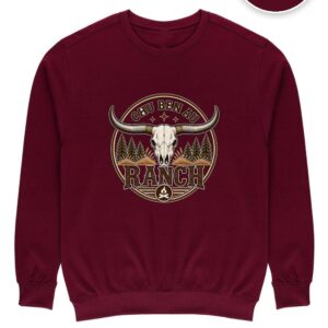 Crewneck Maroon Chu Ben au Ranch, design Logo Principal