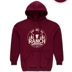 Hoodie Maroon Chu Ben au Ranch, design Sceau Authentique