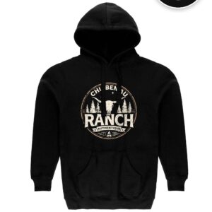 Hoodie Noir Chu Ben au Ranch, design Sceau Authentique