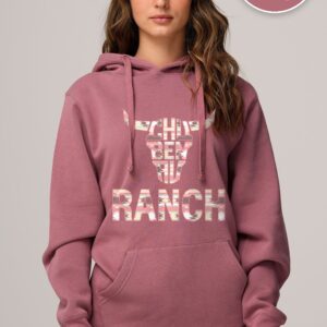 Hoodie Dusty Pink Chu Ben au Ranch, design Western Pastel