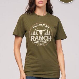 T-shirt Olive Chu Ben au Ranch, design Sceau Authentique