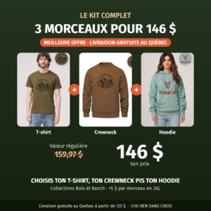 Kit Complet Chu Ben dans L'Bois : t-shirt, crewneck et hoodie pour 146 $ au lieu de 159,97 $
